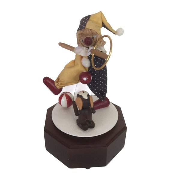 Vintage Schmid Music Box Wood Clown Hand Crafted Plays The Entertainer Working - Picture 9 of 10